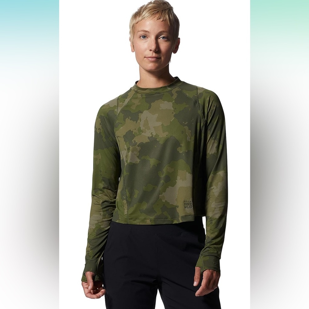 Mountain Hardware Crater Lake Long Sleeve Crop Army Green, Size Large, NWT